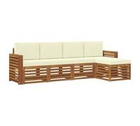 vidaXL Juegos de sofás 5 pcs Natural y Crema Madera de Acacia Sólida, Sofá Modular Moderno para Exterior, Muebles de Acacia, Lounge Minimalista, Ideal para la Piscina