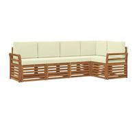 vidaXL Juegos de sofás 5 pcs Natural y Crema Madera de Acacia Sólida, Sofá Seccional para Jardín, Muebles Modernos al Aire Libre, Conjunto Resistente para Patio, Asientos Cómodos