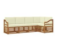 vidaXL Juegos de sofás 5 pcs Natural y Crema Madera de Acacia Sólida, Sofá Seccional para Jardín, Muebles Modernos al Aire Libre, Conjunto Resistente para Patio, Asientos Cómodos