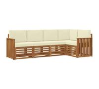 vidaXL Juegos de sofás 5 pcs Natural y Crema Madera de Acacia Sólida, Sofá Seccional para Jardín, Muebles Modernos al Aire Libre, Conjunto Resistente para Patio, Asientos Cómodos