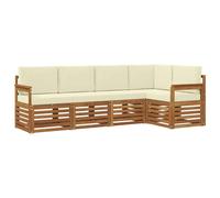 vidaXL Juegos de sofás 5 pcs Natural y Crema Madera de Acacia Sólida, Sofá Seccional para Jardín, Muebles Modernos al Aire Libre, Conjunto Resistente para Patio, Asientos Cómodos