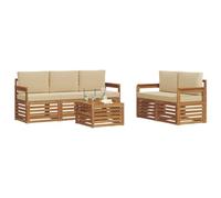 vidaXL Juegos de sofás 6 pcs Natural y Beige Madera de Acacia Sólida, Muebles de jardín Modernos, sofá Exterior Resistente, Set seccional para Relajarse en el Patio, cómodo Asiento