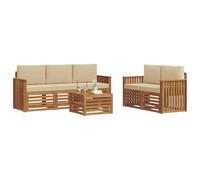 vidaXL Juegos de sofás 6 pcs Natural y Beige Madera de Acacia Sólida, Muebles de jardín Modernos, sofá Exterior Resistente, Set seccional para Relajarse en el Patio, cómodo Asiento