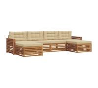 vidaXL Juegos de sofás 6 pcs Natural y Beige Madera de Acacia Sólida, Sofá de Acacia, Muebles Modernos de Exterior, Set para Patio, seccionales cómodos para jardín y Piscina