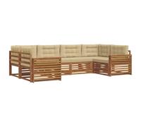 vidaXL Juegos de sofás 6 pcs Natural y Beige Madera de Acacia Sólida, Sofá de Jardín Moderno, Conjunto Seccional Resistente, Muebles de Patio Cómodos para Relajarse al Aire Libre