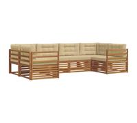 vidaXL Juegos de sofás 6 pcs Natural y Beige Madera de Acacia Sólida, Sofá de Jardín Moderno, Conjunto Seccional Resistente, Muebles de Patio Cómodos para Relajarse al Aire Libre