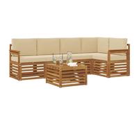 vidaXL Juegos de sofás 6 pcs Natural y Beige Madera de Acacia Sólida, Sofá Exterior Moderno, Mueble seccional Duradero para jardín, Comodidad de relajación en terraza