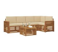 vidaXL Juegos de sofás 6 pcs Natural y Beige Madera de Acacia Sólida, Sofá Exterior Moderno, Mueble seccional Duradero para jardín, Comodidad de relajación en terraza