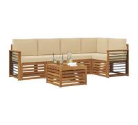 vidaXL Juegos de sofás 6 pcs Natural y Beige Madera de Acacia Sólida, Sofá Exterior Moderno, Mueble seccional Duradero para jardín, Comodidad de relajación en terraza
