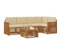 vidaXL Juegos de sofás 6 pcs Natural y Beige Madera de Acacia Sólida, Sofá Exterior Moderno, Mueble seccional Duradero para jardín, Comodidad de relajación en terraza