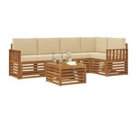 vidaXL Juegos de sofás 6 pcs Natural y Beige Madera de Acacia Sólida, Sofá Exterior Moderno, Mueble seccional Duradero para jardín, Comodidad de relajación en terraza