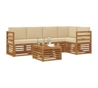 vidaXL Juegos de sofás 6 pcs Natural y Beige Madera de Acacia Sólida, Sofá Exterior Moderno, Mueble seccional Duradero para jardín, Comodidad de relajación en terraza