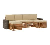 vidaXL Juegos de sofás 6 pcs Natural y Beige Madera de Acacia Sólida, Sofá Exterior, Muebles Modernos para Jardín, Seccional Resistente, Zona de Descanso en Terraza, Set de Patio