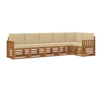 vidaXL Juegos de sofás 6 pcs Natural y Beige Madera de Acacia Sólida, Sofá Moderno para Exteriores, Mueble seccional, Lounge en terraza, Conjunto Duradero y cómodo