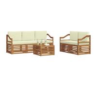 vidaXL Juegos de sofás 6 pcs Natural y Crema Madera de Acacia Sólida, Muebles de jardín Modernos, sofá Exterior Resistente, Set seccional para Relajarse en el Patio, cómodo Asiento