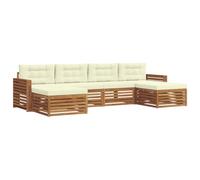 vidaXL Juegos de sofás 6 pcs Natural y Crema Madera de Acacia Sólida, Sofá de Acacia, Muebles Modernos de Exterior, Set para Patio, seccionales cómodos para jardín y Piscina