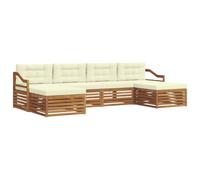 vidaXL Juegos de sofás 6 pcs Natural y Crema Madera de Acacia Sólida, Sofá de Acacia, Muebles Modernos de Exterior, Set para Patio, seccionales cómodos para jardín y Piscina
