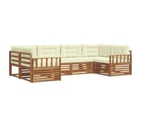 vidaXL Juegos de sofás 6 pcs Natural y Crema Madera de Acacia Sólida, Sofá de Jardín Moderno, Conjunto Seccional Resistente, Muebles de Patio Cómodos para Relajarse al Aire Libre