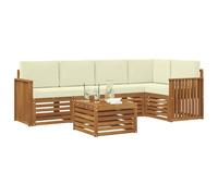 vidaXL Juegos de sofás 6 pcs Natural y Crema Madera de Acacia Sólida, Sofá Exterior Moderno, Mueble seccional Duradero para jardín, Comodidad de relajación en terraza