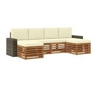 vidaXL Juegos de sofás 6 pcs Natural y Crema Madera de Acacia Sólida, Sofá Exterior, Muebles Modernos para Jardín, Seccional Resistente, Zona de Descanso en Terraza, Set de Patio