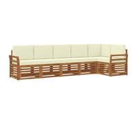 vidaXL Juegos de sofás 6 pcs Natural y Crema Madera de Acacia Sólida, Sofá Moderno para Exteriores, Mueble seccional, Lounge en terraza, Conjunto Duradero y cómodo