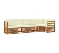 vidaXL Juegos de sofás 6 pcs Natural y Crema Madera de Acacia Sólida, Sofá Moderno para Exteriores, Mueble seccional, Lounge en terraza, Conjunto Duradero y cómodo