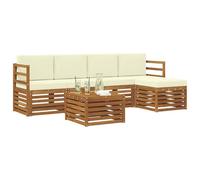 vidaXL Juegos de sofás 6 pcs Natural y Crema Madera de Acacia Sólida, Sofá seccional Moderno para jardín, cómodo, Duradero, Ideal para tu terraza o Patio