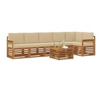 vidaXL Juegos de sofás 7 pcs Natural y Beige Madera de Acacia Sólida, Conjuntos de Sofás Modernos para Jardín, Muebles Acacia, Relájate y Disfruta al Aire Libre