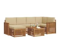 vidaXL Juegos de sofás 7 pcs Natural y Beige Madera de Acacia Sólida, Muebles de Jardín, Sofá Moderno Exterior, Conjunto Seccional para Patio, Comodidad Durable en Terraza