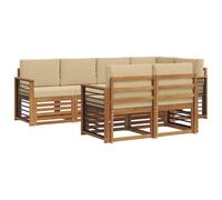 vidaXL Juegos de sofás 7 pcs Natural y Beige Madera de Acacia Sólida, Sofá de jardín, sección Moderna para Exterior, Juego Resistente, Asiento cómodo en la terraza, Ideal para Vivir