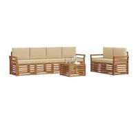 vidaXL Juegos de sofás 7 pcs Natural y Beige Madera de Acacia Sólida, Sofá Exterior, Moderno, sectional, Mueble Resistente para jardín, Sala en Patio, Juego cómodo para Vivir