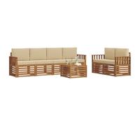 vidaXL Juegos de sofás 7 pcs Natural y Beige Madera de Acacia Sólida, Sofá Exterior, Moderno, sectional, Mueble Resistente para jardín, Sala en Patio, Juego cómodo para Vivir