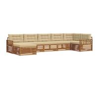 vidaXL Juegos de sofás 7 pcs Natural y Beige Madera de Acacia Sólida, Sofá seccional Duradero, Muebles cómodos de Exterior, Patio, terraza Moderna, Lounge de jardín
