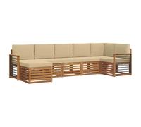 vidaXL Juegos de sofás 7 pcs Natural y Beige Madera de Acacia Sólida, Sofá Seccional Moderno, Conjunto Resistente para Exterior, Muebles Elegantes para Terraza Cómoda