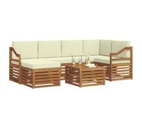 vidaXL Juegos de sofás 7 pcs Natural y Crema Madera de Acacia Sólida, Muebles de Jardín, Sofá Moderno Exterior, Conjunto Seccional para Patio, Comodidad Durable en Terraza