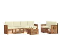 vidaXL Juegos de sofás 7 pcs Natural y Crema Madera de Acacia Sólida, Sofá Exterior, Moderno, sectional, Mueble Resistente para jardín, Sala en Patio, Juego cómodo para Vivir