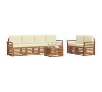 vidaXL Juegos de sofás 7 pcs Natural y Crema Madera de Acacia Sólida, Sofá Exterior, Moderno, sectional, Mueble Resistente para jardín, Sala en Patio, Juego cómodo para Vivir
