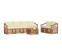 vidaXL Juegos de sofás 7 pcs Natural y Crema Madera de Acacia Sólida, Sofá Exterior, Moderno, sectional, Mueble Resistente para jardín, Sala en Patio, Juego cómodo para Vivir