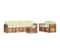 vidaXL Juegos de sofás 7 pcs Natural y Crema Madera de Acacia Sólida, Sofá Exterior, Moderno, sectional, Mueble Resistente para jardín, Sala en Patio, Juego cómodo para Vivir