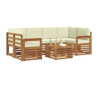 vidaXL Juegos de sofás 7 pcs Natural y Crema Madera de Acacia Sólida, Sofá seccional de jardín, Muebles de Exterior Resistentes, Conjunto Moderno para terraza cómoda
