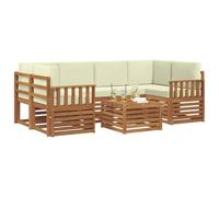 vidaXL Juegos de sofás 7 pcs Natural y Crema Madera de Acacia Sólida, Sofá seccional de jardín, Muebles de Exterior Resistentes, Conjunto Moderno para terraza cómoda