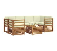 vidaXL Juegos de sofás 7 pcs Natural y Crema Madera de Acacia Sólida, Sofá seccional de jardín, Muebles de Exterior Resistentes, Conjunto Moderno para terraza cómoda