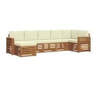 vidaXL Juegos de sofás 7 pcs Natural y Crema Madera de Acacia Sólida, Sofá Seccional Moderno, Conjunto Resistente para Exterior, Muebles Elegantes para Terraza Cómoda