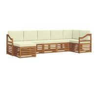vidaXL Juegos de sofás 7 pcs Natural y Crema Madera de Acacia Sólida, Sofá Seccional Moderno, Conjunto Resistente para Exterior, Muebles Elegantes para Terraza Cómoda