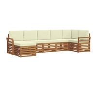 vidaXL Juegos de sofás 7 pcs Natural y Crema Madera de Acacia Sólida, Sofá Seccional Moderno, Conjunto Resistente para Exterior, Muebles Elegantes para Terraza Cómoda