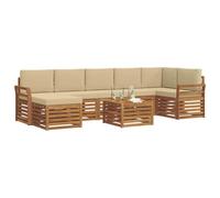 vidaXL Juegos de sofás 8 pcs Natural y Beige Madera de Acacia Sólida, Juego de sofá Moderno para jardín, mobiliario seccional para terraza, Duradero y cómodo