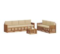 vidaXL Juegos de sofás 8 pcs Natural y Beige Madera de Acacia Sólida, Juego de Sofás Moderno para Patio, Muebles de Jardín Seccionales, Asientos Resistentes y Cómodos
