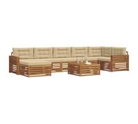 vidaXL Juegos de sofás 8 pcs Natural y Beige Madera de Acacia Sólida, Set de Sofás Seccionales de Jardín, Asientos Modernos para Exterior, Muebles Resistentes para Relajarse