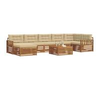 vidaXL Juegos de sofás 8 pcs Natural y Beige Madera de Acacia Sólida, Set de Sofás Seccionales de Jardín, Asientos Modernos para Exterior, Muebles Resistentes para Relajarse