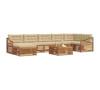 vidaXL Juegos de sofás 8 pcs Natural y Beige Madera de Acacia Sólida, Set de Sofás Seccionales de Jardín, Asientos Modernos para Exterior, Muebles Resistentes para Relajarse